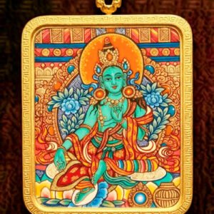 Green Tara Thangka Pendant / Goddess of Compassion & Salvation /Dharma Protector-themed