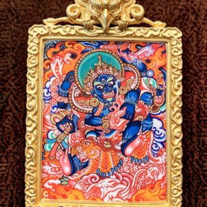 Six-Armed Mahakala Thangka Pendant / Wrathful Guardian Deity /Dharma Protector-themed